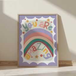 You Are Amazing Rainbow Print in Purple, Colourful Inspirational Quote Print, Bright Children's Bedroom Decor, Nursery Playroom Wall Art - thumbnail 3