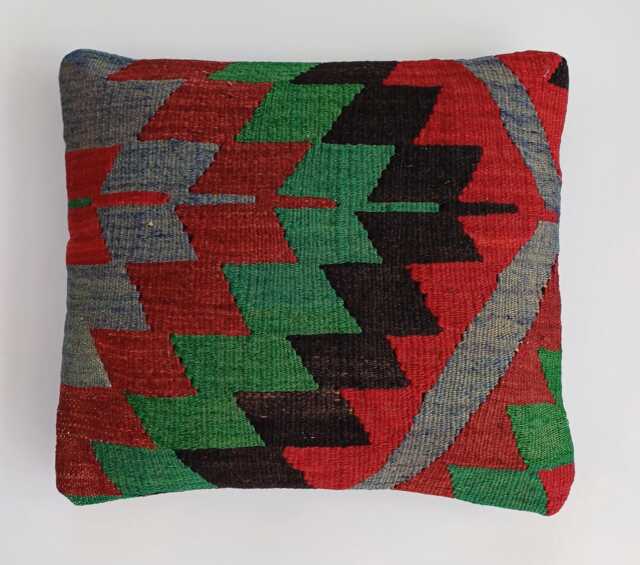 Handmade Cushion Cover, Multicolour Turkish Rug Cushion, Pillow, Decorative Throw Kilim 14''x12''/36x32 cm - image 1