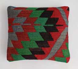 Handmade Cushion Cover, Multicolour Turkish Rug Cushion, Pillow, Decorative Throw Kilim 14''x12''/36x32 cm - thumbnail 1