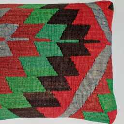 Handmade Cushion Cover, Multicolour Turkish Rug Cushion, Pillow, Decorative Throw Kilim 14''x12''/36x32 cm - thumbnail 2