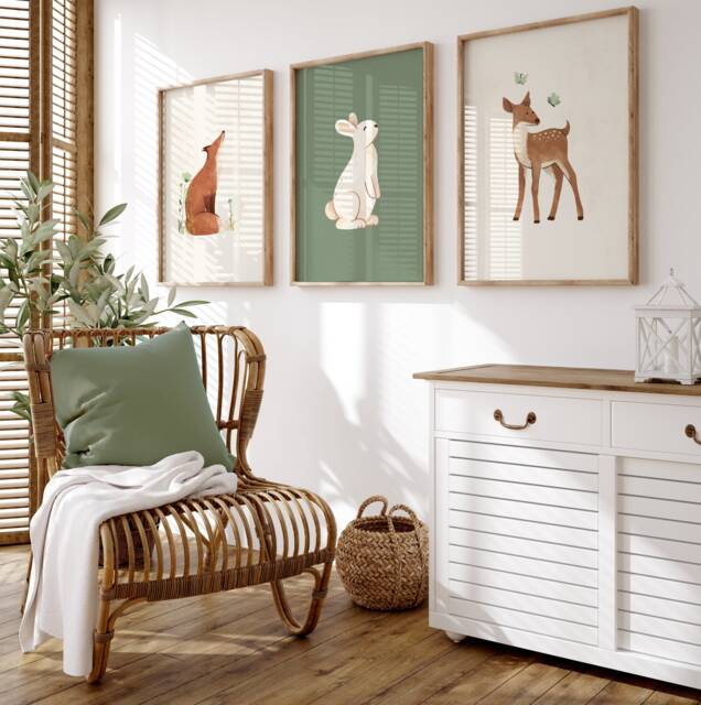 Woodland Nursery Prints Baby Room Decor, Wall Art Gift, Animal Kids Forest - image 1