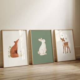 Woodland Nursery Prints Baby Room Decor, Wall Art Gift, Animal Kids Forest - thumbnail 2