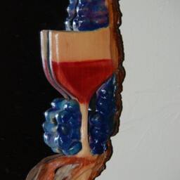 Mirror -Basswood Cut Wine Bottle Grapes & Glass Painted - thumbnail 2
