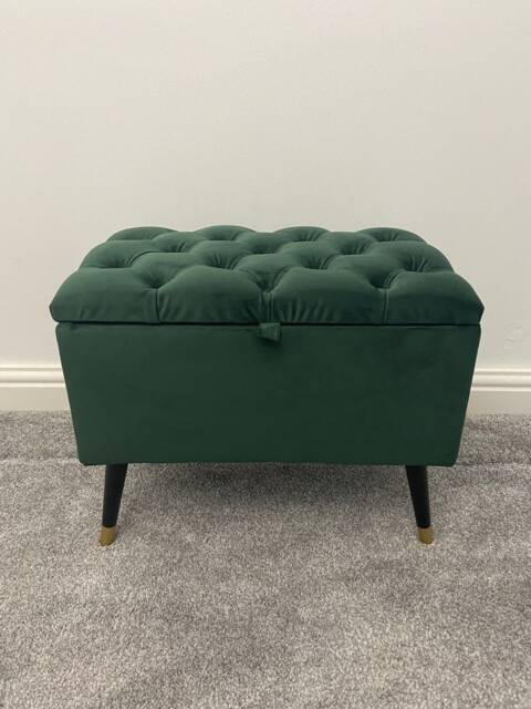Chesterfield Storage Ottoman Bench Emerald Green Velvet Footstool - 20x14x17 Inches - image 1