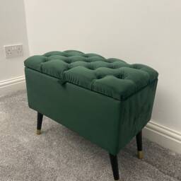 Chesterfield Storage Ottoman Bench Emerald Green Velvet Footstool - 20x14x17 Inches - thumbnail 3