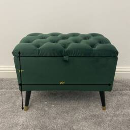 Chesterfield Storage Ottoman Bench Emerald Green Velvet Footstool - 20x14x17 Inches - thumbnail 2