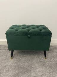 Chesterfield Storage Ottoman Bench Emerald Green Velvet Footstool - 20x14x17 Inches - thumbnail 1
