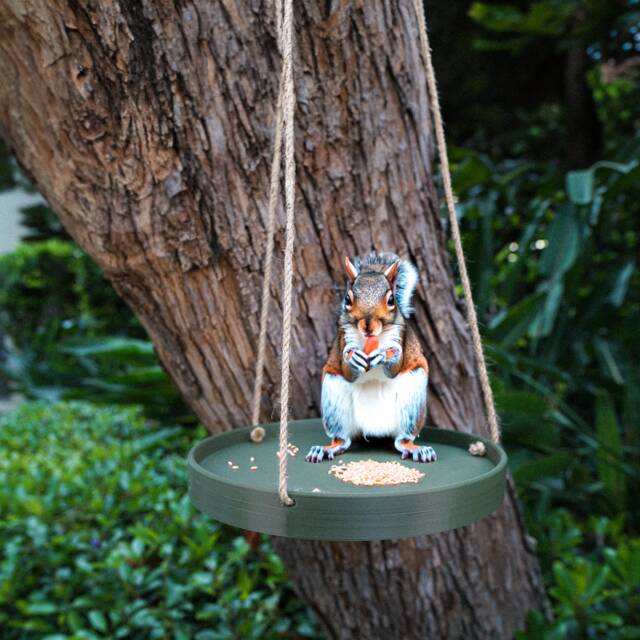 "Birds & Squirrel Feeding Hanging Tray, Stylish 3D Printed Bpa Free 8"" 10" - image 1