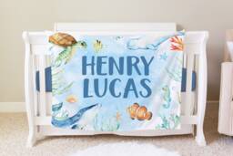 Sea Creatures Personalized Baby Name Blanket Gift Custom Coming Home Life Hospital Shower New Mom
