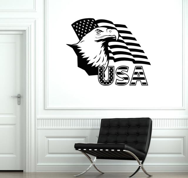 Usa Flag Wall Vinyl Decal Eagle United States Proud Guaranteed Quality Patriotic Decor American Sticker - #2035Di - image 1