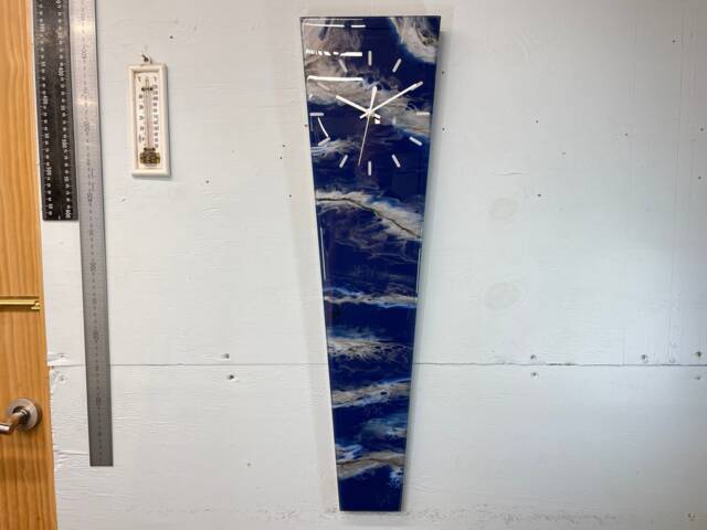 70cm Long Narrow Navy Blue Silver & White Abstract Resin Wall Clock, Modern Unusual Home Decor - image 1
