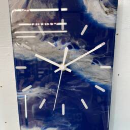 70cm Long Narrow Navy Blue Silver & White Abstract Resin Wall Clock, Modern Unusual Home Decor - thumbnail 3