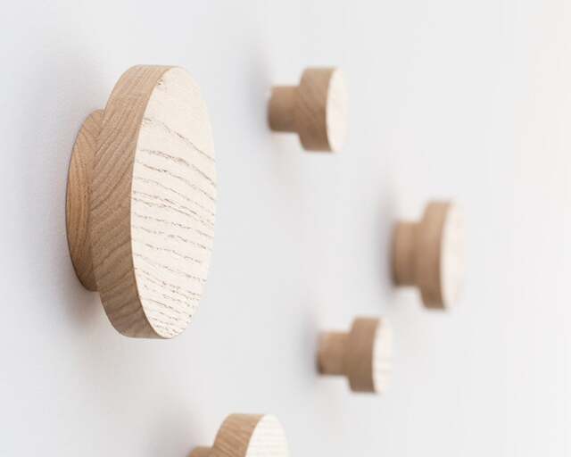 Round Oak Wall Hooks Modern Coat Rack, Decorative Mounting, Minimalist Organizer