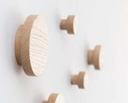 Round Oak Wall Hooks Modern Coat Rack, Decorative Mounting, Minimalist Organizer
