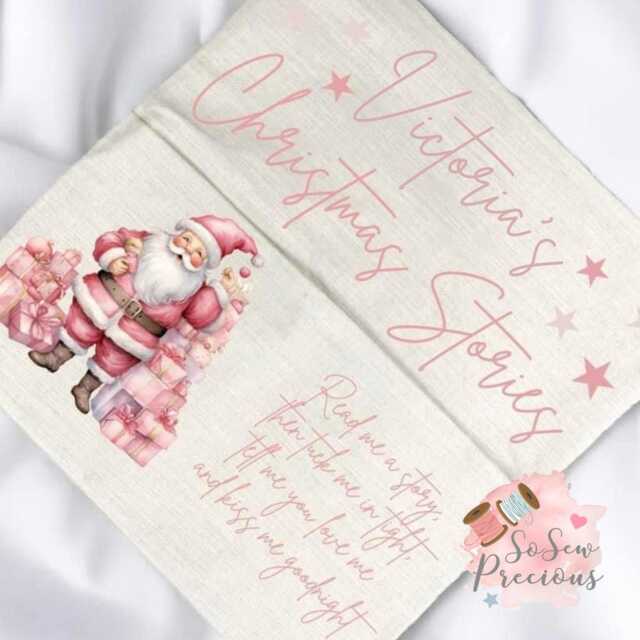 Personalised Christmas Stories Pink Reading Pocket Cushion, Personalized Kids Gift , Story Book Pillow