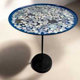 Epoxy Resin Coffee Table - Round Shape Blue Hydrangeas Handmade 40 X 58 cm Flower High-Quality Unique Stable & Easy To Care For - thumbnail 2