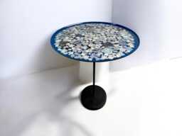 Epoxy Resin Coffee Table - Round Shape Blue Hydrangeas Handmade 40 X 58 cm Flower High-Quality Unique Stable & Easy To Care For