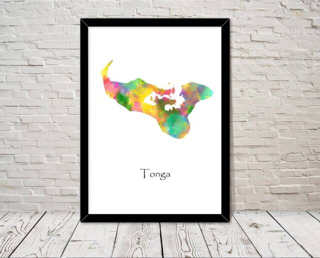 Tonga Art Watercolour Illustration Map Abstract Print Wall Home Decor Giclee Print Office Living Room