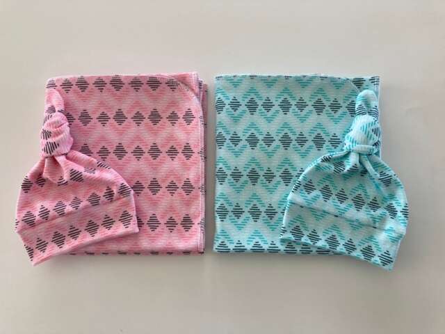 Organic Swaddle Blanket & Newborn Hat. Set. Take Home Sets. Twins Photo Props. Baby Shower Gifts - image 1
