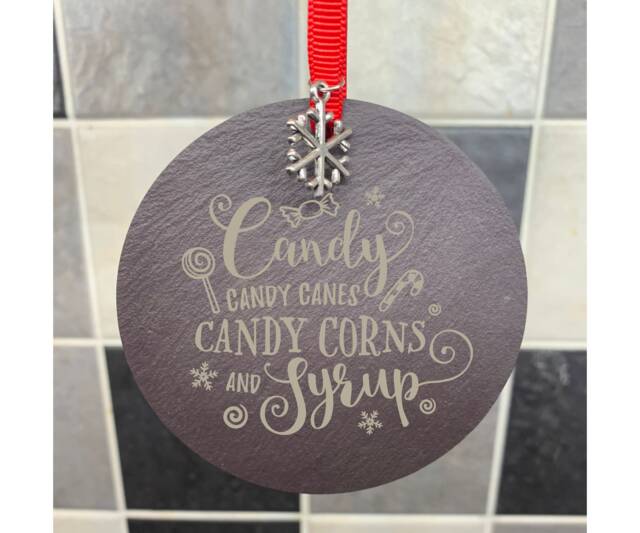 Elf Quote Candy Canes & Syrup Christmas Tree Bauble Decorations Natural Slate - image 1