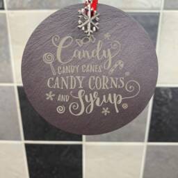 Elf Quote Candy Canes & Syrup Christmas Tree Bauble Decorations Natural Slate - thumbnail 2
