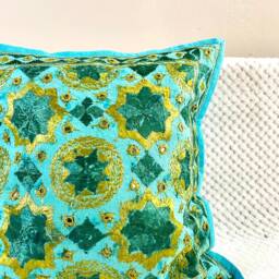 Cushion Cover, Pillow Case.boho, Bohemian, Indian Ethnic, Embroidered, Embroidery, Hippy, Grey, Green, Peach, Apricot, Throw Pillows, Casual Cushion - thumbnail 3