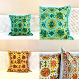 Cushion Cover, Pillow Case.boho, Bohemian, Indian Ethnic, Embroidered, Embroidery, Hippy, Grey, Green, Peach, Apricot, Throw Pillows, Casual Cushion - thumbnail 1