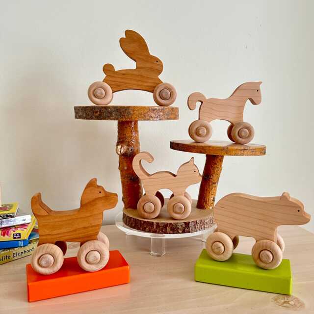 Rolling Hand Made Wooden Toys Pony Bear Bunny Puppy Kitty - image 1
