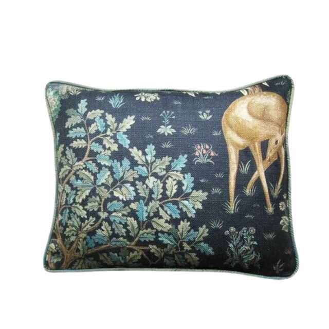William Morris, The Brook, Arts & Crafts, Beige Dark Blue, Woodland Deer Linen Cushion, Throw Pillow Home Decor 14 X 20 Inches - image 1