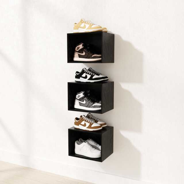 Floating Box Display Shoes/Sneakers, Wooden Open Cabinet, Birch Plywood Sneaker Shoe Rack, Wall Mounted Modular Handmade Storage - image 1