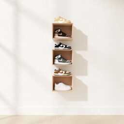 Floating Box Display Shoes/Sneakers, Wooden Open Cabinet, Birch Plywood Sneaker Shoe Rack, Wall Mounted Modular Handmade Storage - thumbnail 3