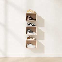 Floating Box Display Shoes/Sneakers, Wooden Open Cabinet, Birch Plywood Sneaker Shoe Rack, Wall Mounted Modular Handmade Storage - thumbnail 4