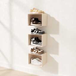 Floating Box Display Shoes/Sneakers, Wooden Open Cabinet, Birch Plywood Sneaker Shoe Rack, Wall Mounted Modular Handmade Storage - thumbnail 2