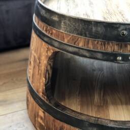 Wine Barrel Coffee Table With Shelf, Rounded Corners, Rustic - thumbnail 3