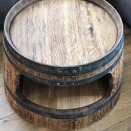 Wine Barrel Coffee Table With Shelf, Rounded Corners, Rustic - thumbnail 4