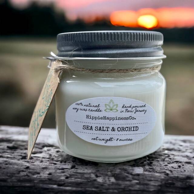 Sea Salt Orchid Soy Wax Candle - 8 Oz Mason Jar All-Natural Hand Poured - image 1