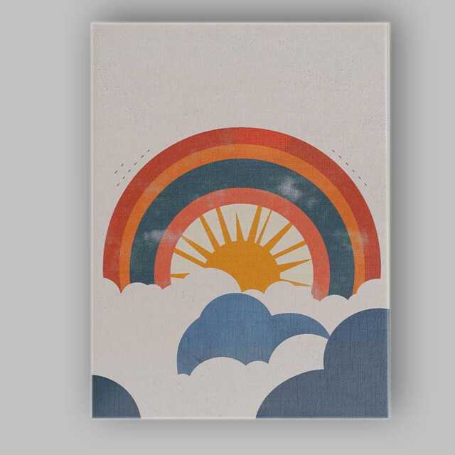 Vintage Rainbow Sunrise Blue Clouds Retro Sky Canvas Wall Art Print Decor Picture Ready To Hang - image 1