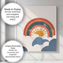 Vintage Rainbow Sunrise Blue Clouds Retro Sky Canvas Wall Art Print Decor Picture Ready To Hang - thumbnail 3