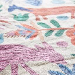 Hand Embroidered Wool Rug Jungle Animals, Floral Tapestry - thumbnail 2