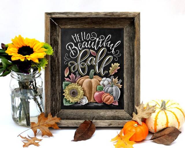 Hello Beautiful Fall Art Print, Chalkboard Style, Autumn Decor - image 1