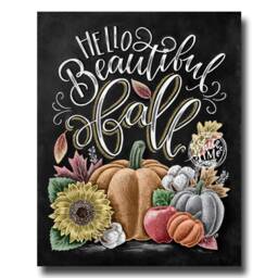 Hello Beautiful Fall Art Print, Chalkboard Style, Autumn Decor - thumbnail 2