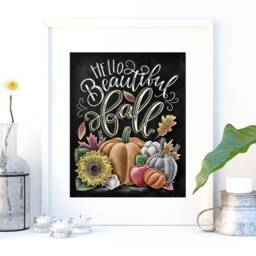 Hello Beautiful Fall Art Print, Chalkboard Style, Autumn Decor - thumbnail 3