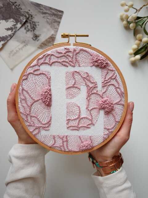 Personalized Hand Embroidery Monogram Hoop/Custom Initial Floral Wall Decor - image 1