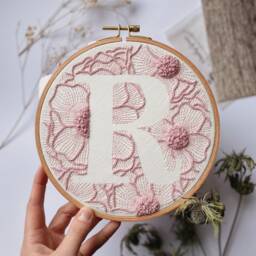 Personalized Hand Embroidery Monogram Hoop/Custom Initial Floral Wall Decor - thumbnail 3