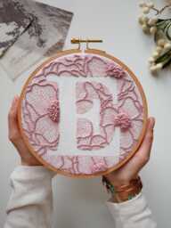 Personalized Hand Embroidery Monogram Hoop/Custom Initial Floral Wall Decor - thumbnail 1