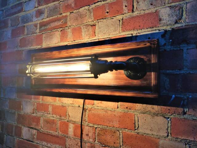 Industrial Style Wall Light Wooden Lamp Metal Shade Sconce Lighting - image 1