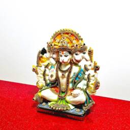 Lord Hanuman Bajrangbali Panchmukhi - 5 Face , Rare Stone Decorated Statue - thumbnail 3
