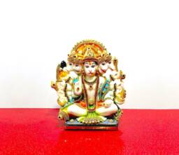Lord Hanuman Bajrangbali Panchmukhi - 5 Face , Rare Stone Decorated Statue - thumbnail 1