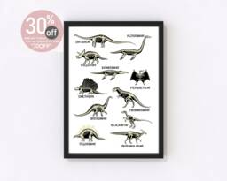 Dinosaur Skeleton Print, Educational Prehistoric Wall Art, Kids Nursery Decor - thumbnail 1