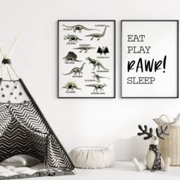 Dinosaur Skeleton Print, Educational Prehistoric Wall Art, Kids Nursery Decor - thumbnail 2